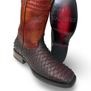 Men's Black and Brown Western Boots phiton print